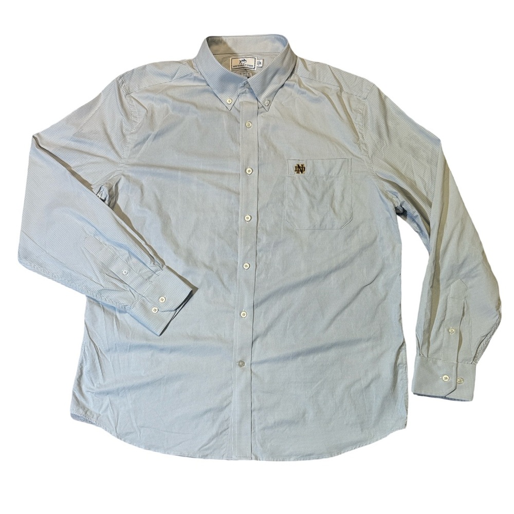 Southern Tide mens XL light gray check Notre Dame performance oxford shirt EUC